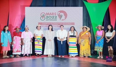 The First Lady of Madagascar with two IMPACT representatives and other presenters in Antsirabe for International Women's Day, March 2022